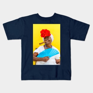 Cuban Woman, Portrait With Cigar Kids T-Shirt